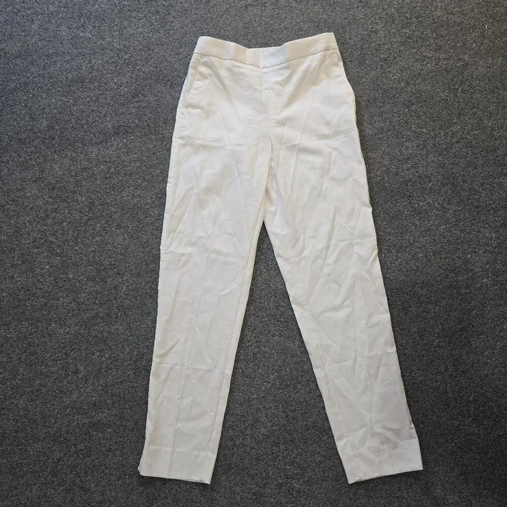 Banana Republic Pants Womens Size Small Tall White Tapered High Rise Linen Blend